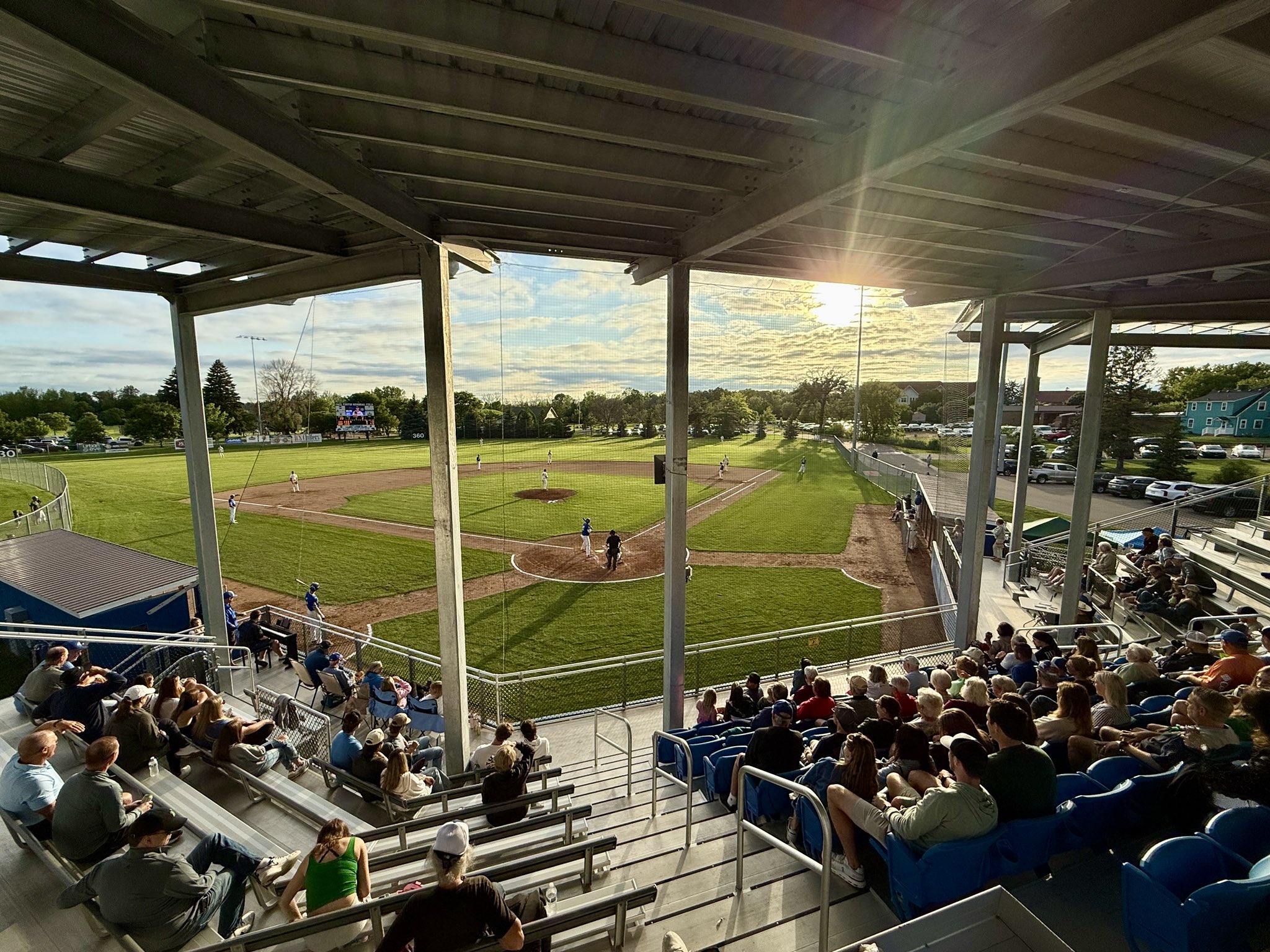 Paul Fortin Memorial Field grandstand sunset view