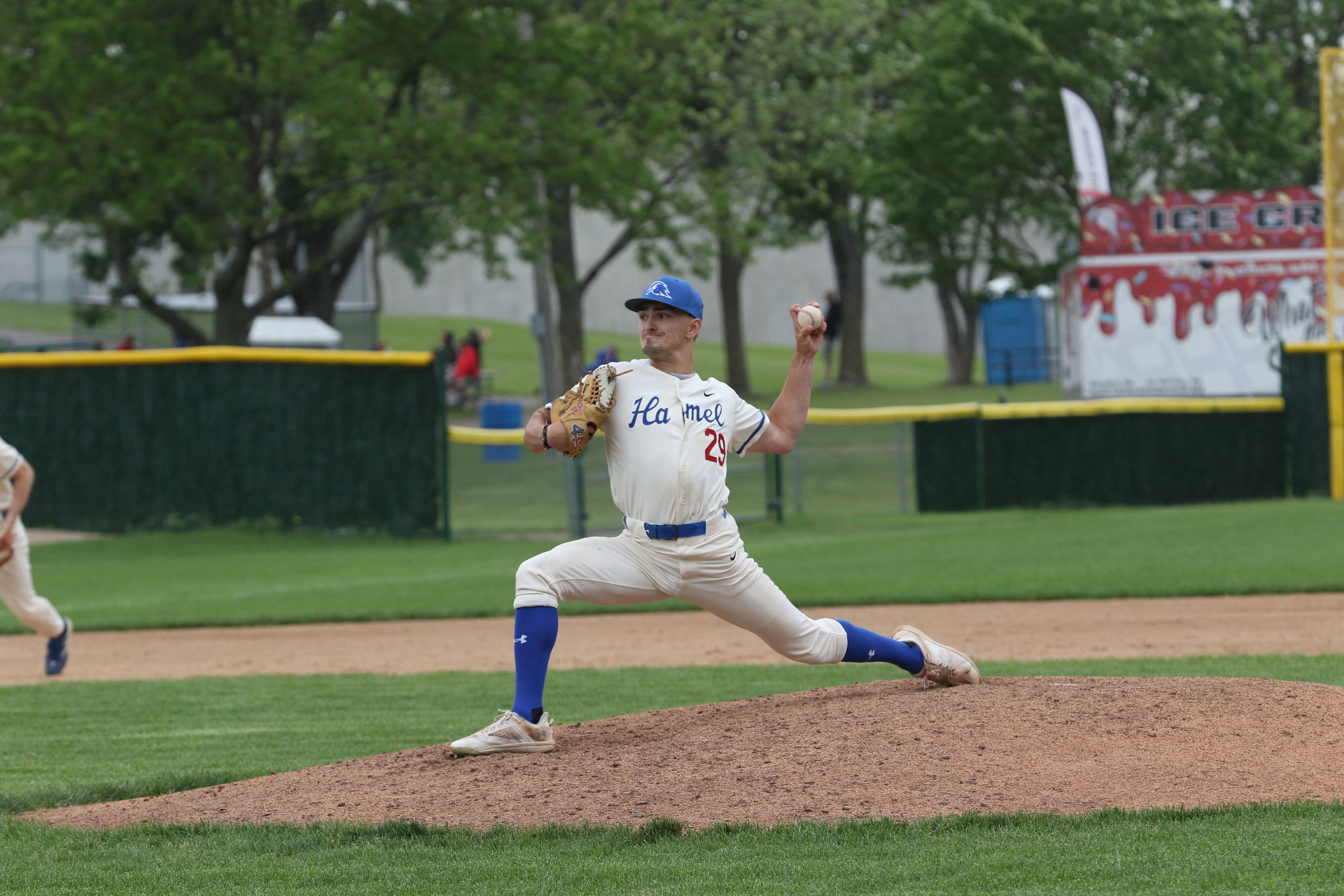 Vann Olson pitching for Hamel Hawks